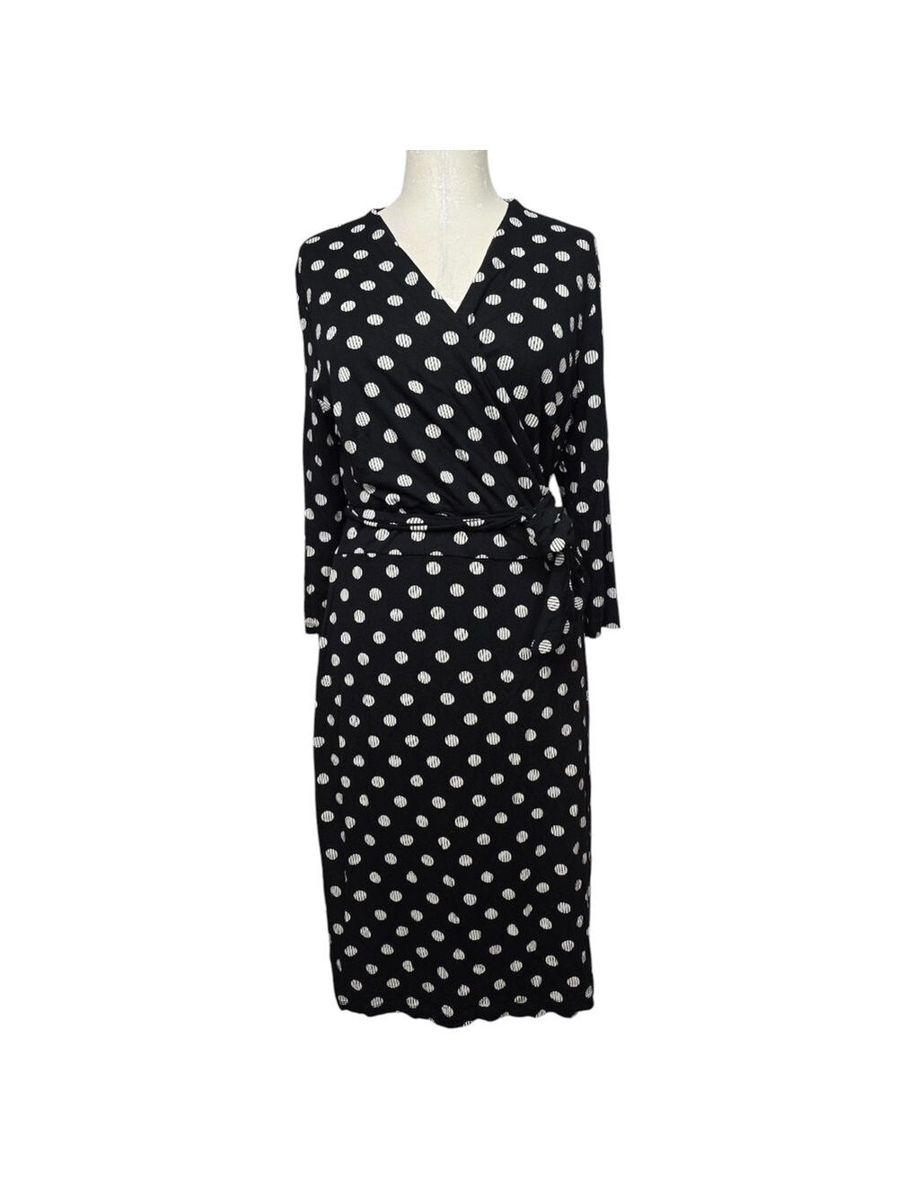 Sade New York Martey Black Cream Wrap Polka Dot Dress 16